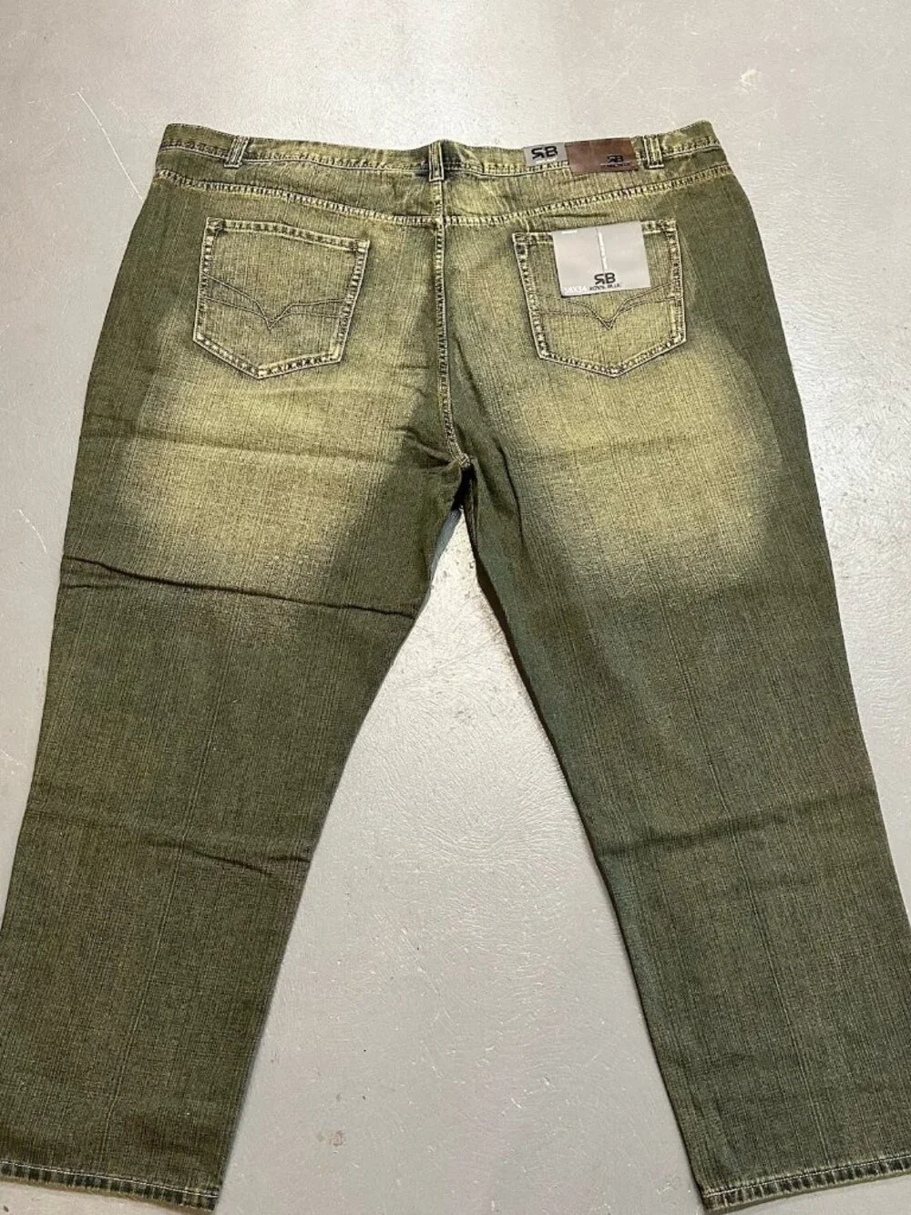 Royal Blue Brand Denim Jeans Men 58 x 34 Relaxed Big & Tall Olive Green Wash